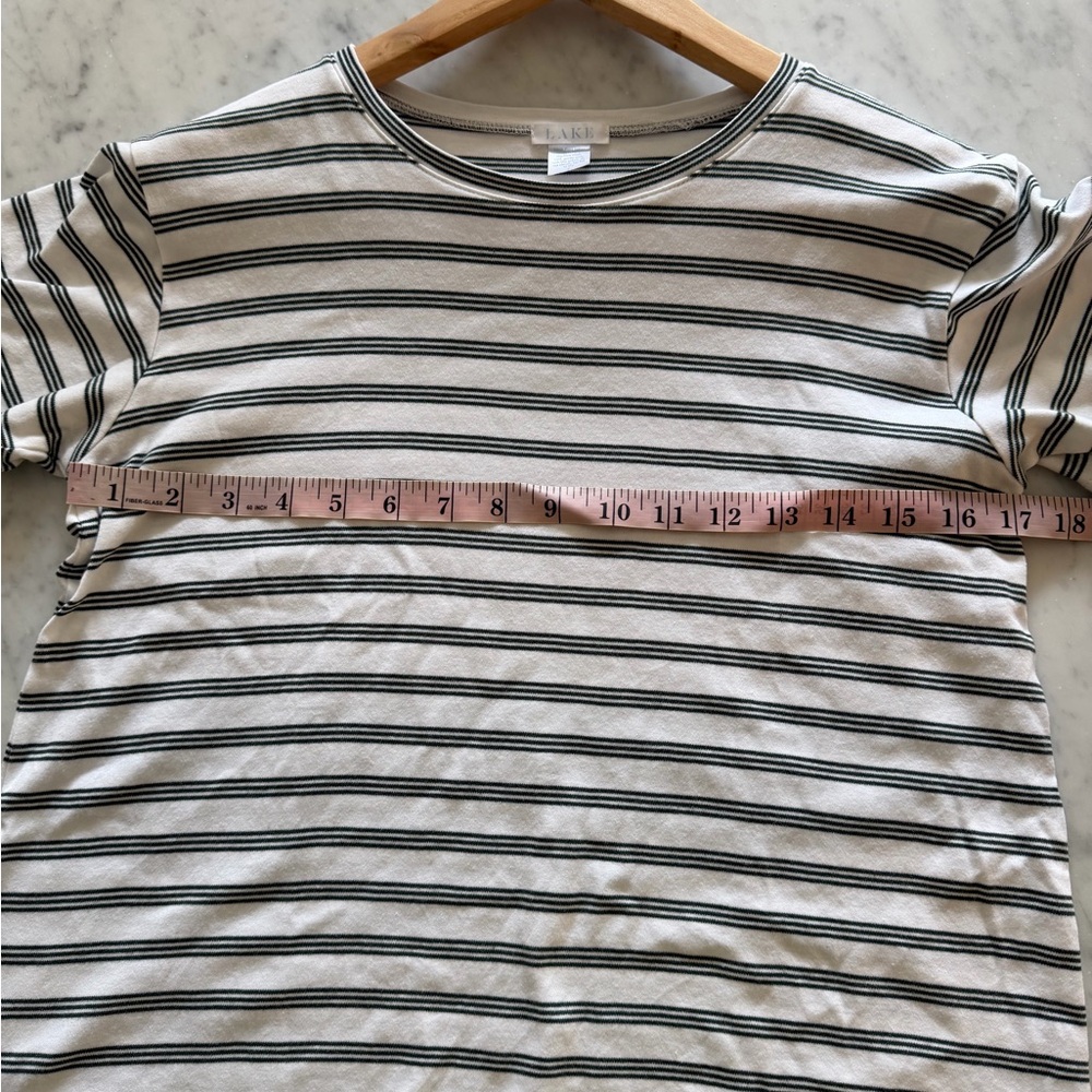 LAKE Green White Stripe Pima Cotton Tee Shirt - Picture 3 of 5